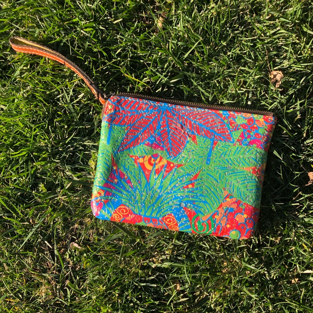 Gold foil leather wristlet
